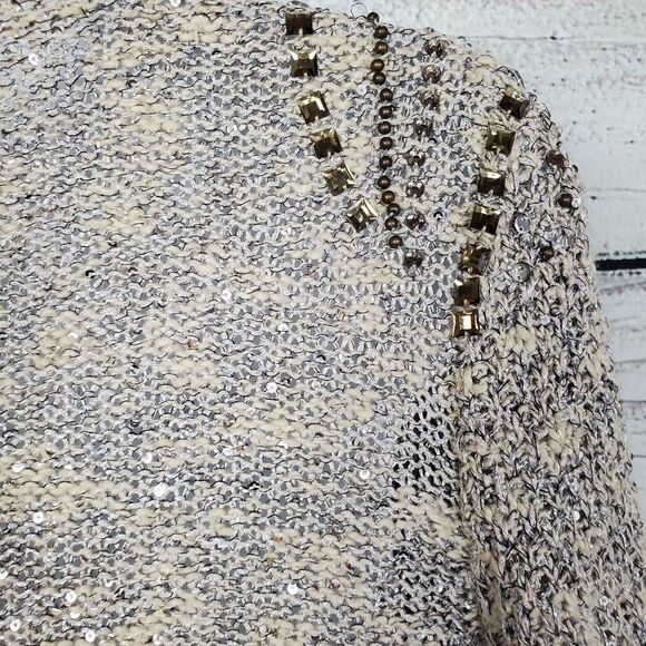 Studio Y Women’s Metallic Knit Cardigan Sweater Sequin Beaded Shoulder XS - Picture 5 of 9